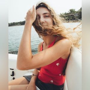 Pacsun Kendall & Kylie Orange Sweater With Pink Embroidered Flowers